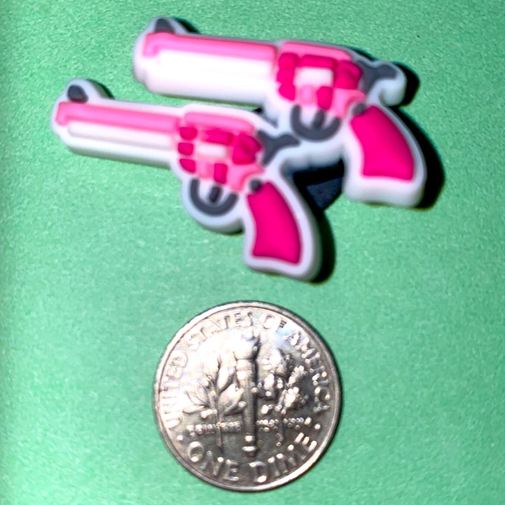 (10 for $15) Two 2 Pink Guns Pistols Crocs Shoe Charms